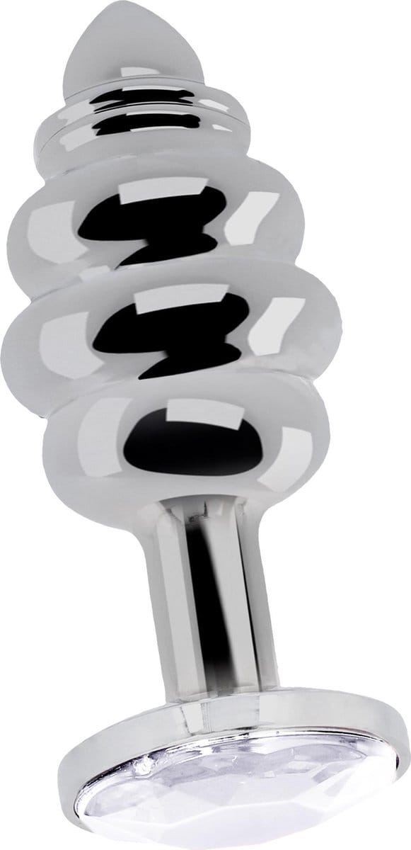 Rich Ribbed Diamond Plug Metalen Buttplug met Diamant - 7,1 cm - Zilver