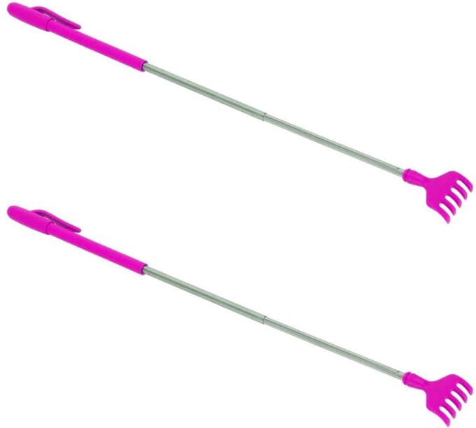 Gerim - Stevige hark ruggenkrabber - 2x stuks - uitschuifbaar tot 40 cm - roze