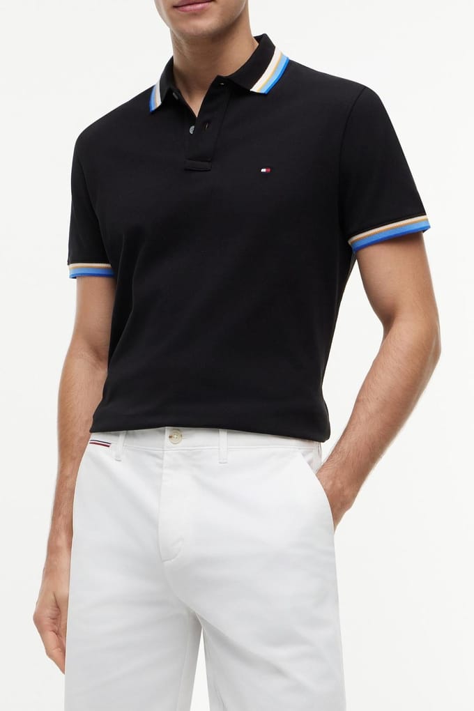 Tommy Hilfiger Contrast Collar Cuff Black Maat: M | Poloshirts Outlet | Heren | Zwart