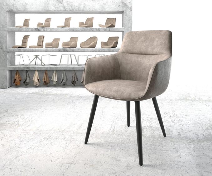Gestoffeerde-stoel Pejo-Flex 4-poot conisch zwart microvelours taupe vintage pocketveer kern