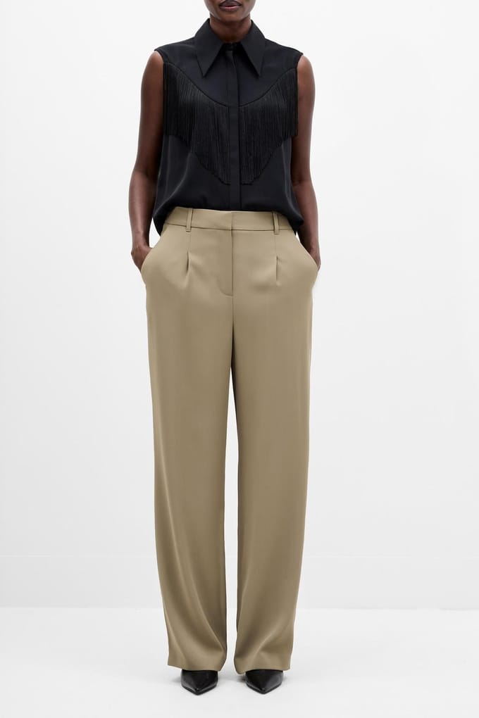 French Connection Vinnie Suiting Pleated Trouser Washed Khaki Größe: 18 | Stoffhosen Outlet | Damen | Braun