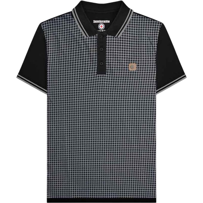 Lambretta Heren Houndstooth Big & Tall Poloshirt (Zwart/Ijzer)