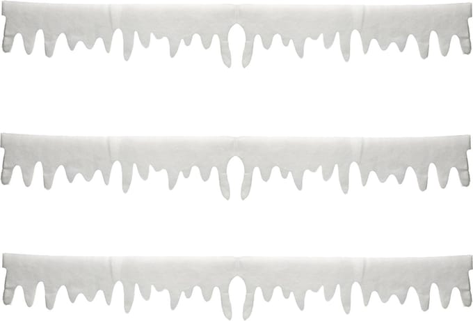 Feeric Christmas Ijspegelranden/sneeuwranden - 3x - wit glitter - 180 x 15 cm - polyester