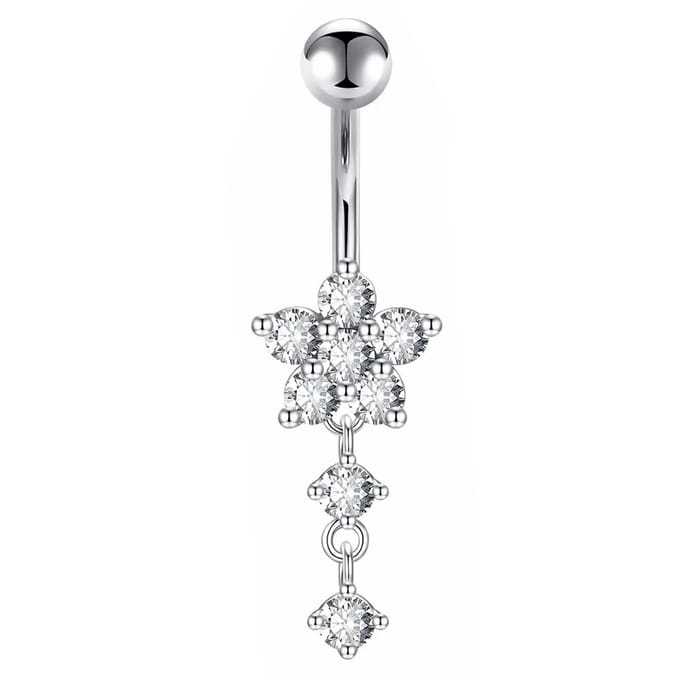 Fako Bijoux® - Navelpiercing - Bloem Met Hanger Strass - Kristal - Transparant
