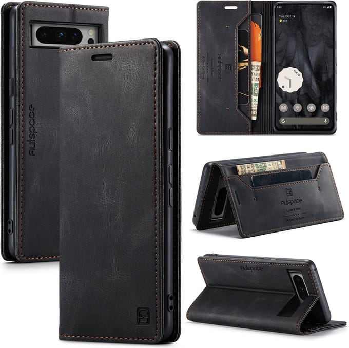 Luxe Flip Case met RFID Bescherming Kaarthouder en Magneetsluiting voor Google Pixel 8 Pro _ Zwart