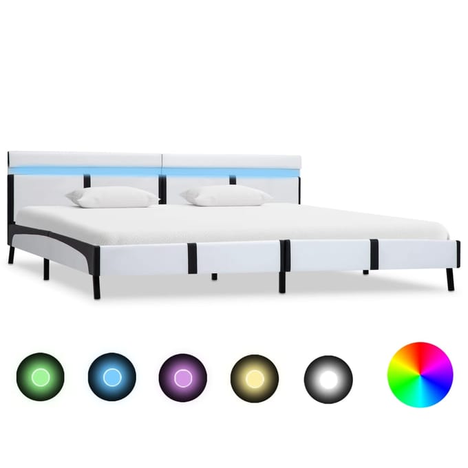 vidaXL - Bedframe - met - LED - kunstleer - wit - 180x200 - cm