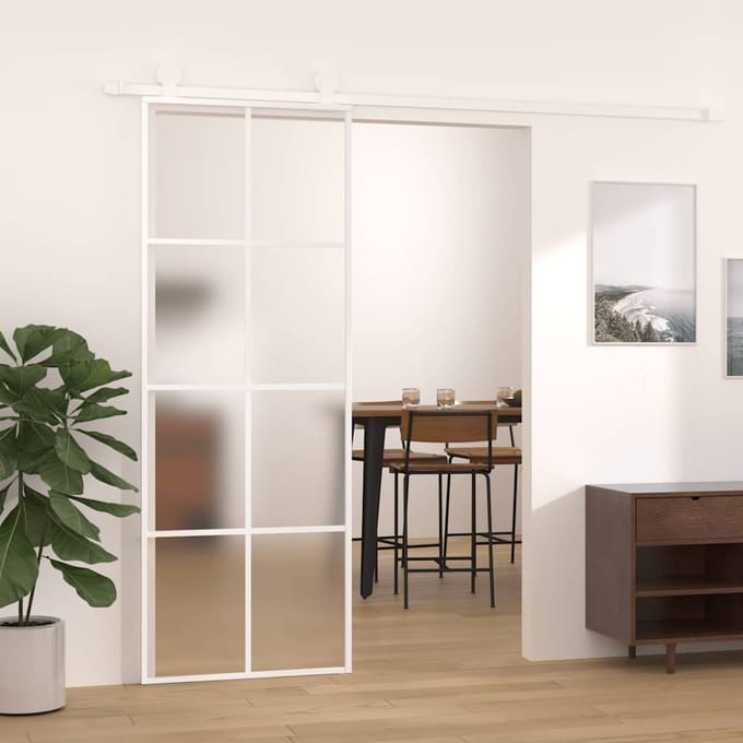 vidaXL - Schuifdeur - 76x205 - cm - mat - ESG-glas - en - aluminium - wit