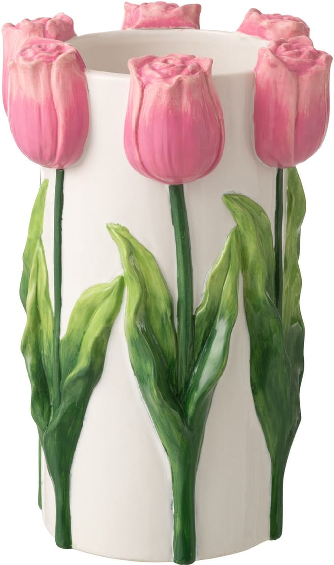 J-Line bloempot Tulp - keramiek - wit/roze - large