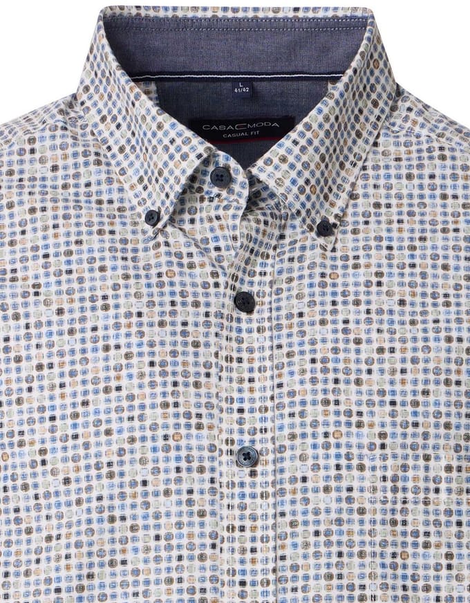 CASA MODA Sport casual fit overhemd - popeline - wit - blauw - bruin dessin