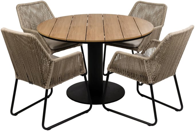 Tuinset Mona/Tower | 4 personen | Rond 120 cm | Rope & Tecon Teak