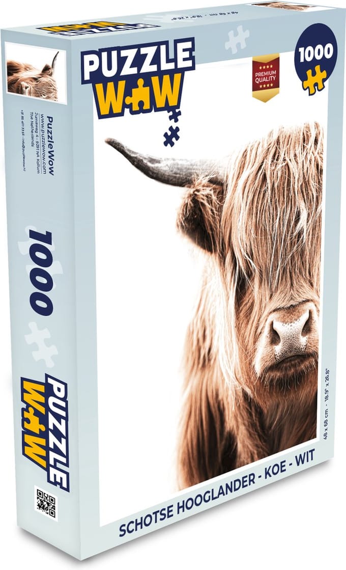 Puzzel Schotse hooglander - Koe - Wit - Legpuzzel - Puzzel 1000 stukjes volwassenen