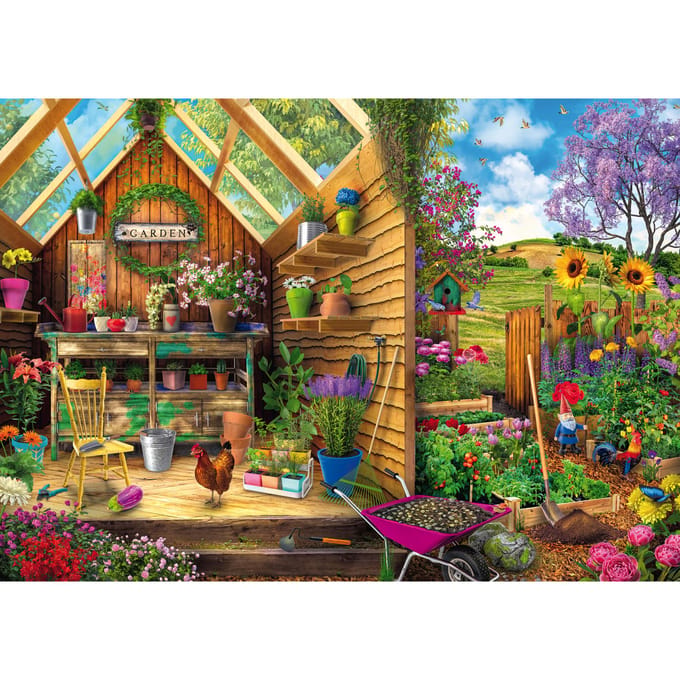 Ravensburger puzzel Blik in het tuinhuis - Legpuzzel - 300 stukjes extra groot