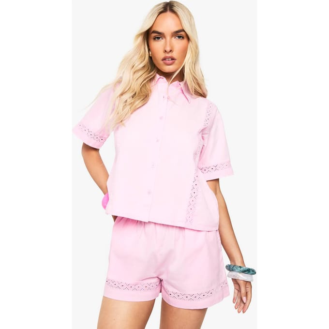 boohoo Dames Geborduurd Poplin Resort Shirt | Roze | Maat: 36
