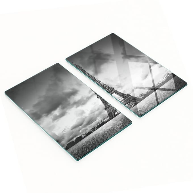 Set van twee glazen snijplanken met afbeelding van de Eiffeltoren in Parijs, 2x30x52 cm