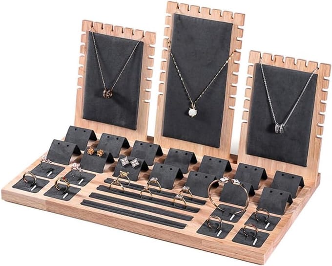 Sieraden Display Stand - Sieraden Houder - Collectie Presenteren - Verstelbare Compartimenten - 39 x 23.5 x 23 cm - Grijs
