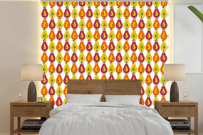 Behang - Fotobehang Retro - Design - Peer - Fruit - Breedte 280 cm x hoogte 280 cm