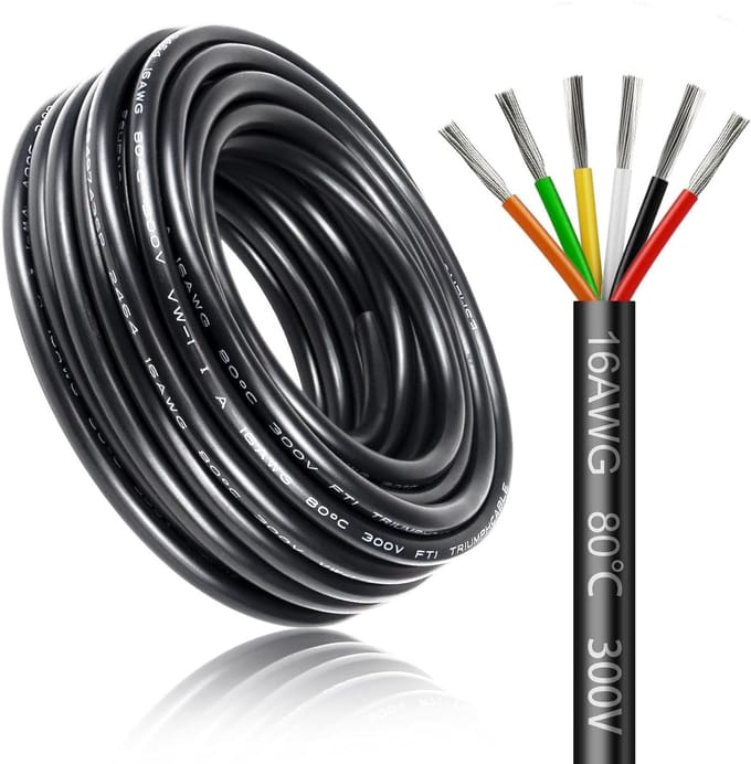 Elektrische Kabel - 6 aderige Stroomkabel - Energie Verbinding - Vertind Koper - 5 Meter 16 AWG - Zwart