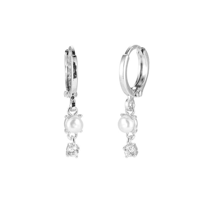 Bijoutheek Oorhangers parel witte stenen Silver 122093.2