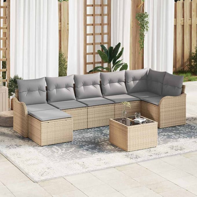 vidaXL Tuin Sofa Set 8 st Beige en Licht Grijs poly rattan