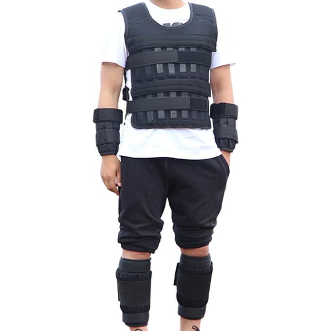 Verstelbaar Verzwaard Vest 10kg Workout Gewichtsvest met Polsgewichten en Beenweights zwart