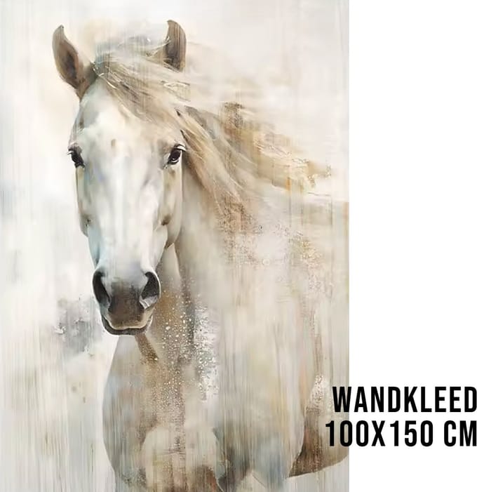 Allernieuwste.nl® Wandkleed Abstract Wit Paard - Abstract Dieren Schilderij - Polyester - 100x150 cm