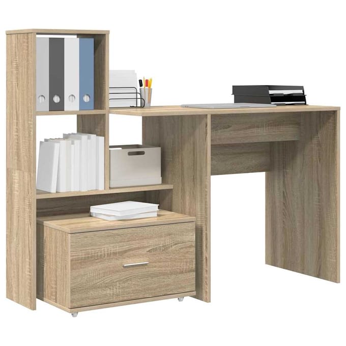 vidaXL - Bureau - Sonoma - Eik - Bewerkt - hout - 131,5 - x - 50 - x - 106,5 - cm