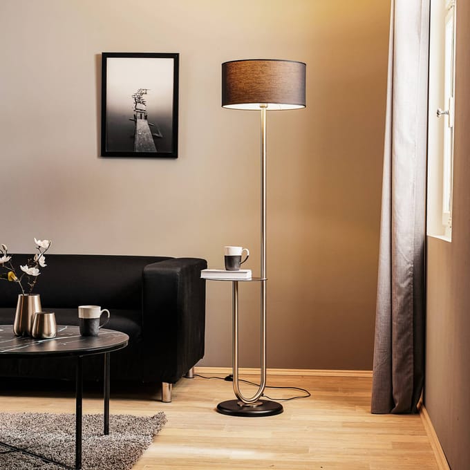 ONLI Vloerlamp Pongo met stoffen kap en legplank