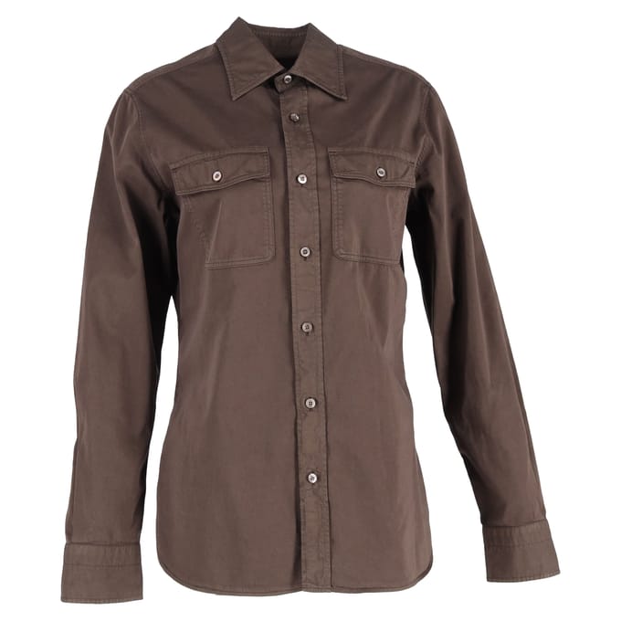 Tom Ford twill overhemd in bruin katoen