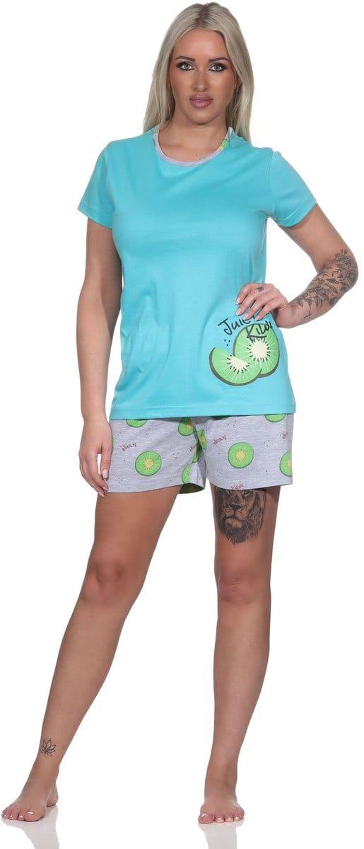 Normann damespyjama shorty met korte mouwen en kortei pyjamabroek in coole Allover Print