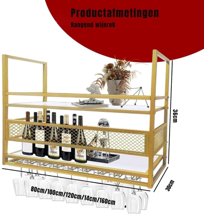 RONN® Barkast - Drankkast - Barmeubel - Goud -‎25cm x 150cm x 90cm