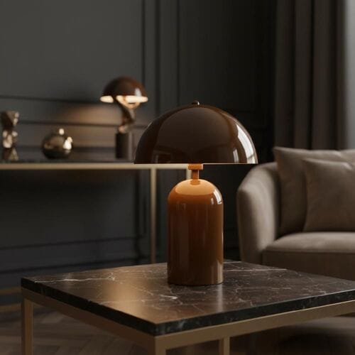 LUSENZ Asteri - Mushroom lamp 40 cm - E14 fitting - Retro design - Dressoir lamp - Bruin metaal - Met aan/uit-schakelaar