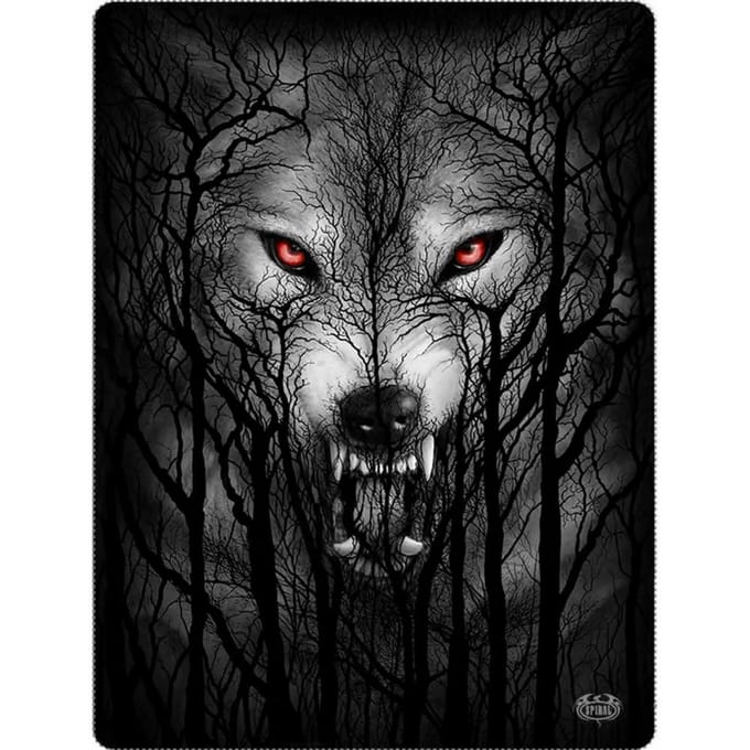 Spiral Boswolf Fleece Dubbelzijdige Deken (Zwart)