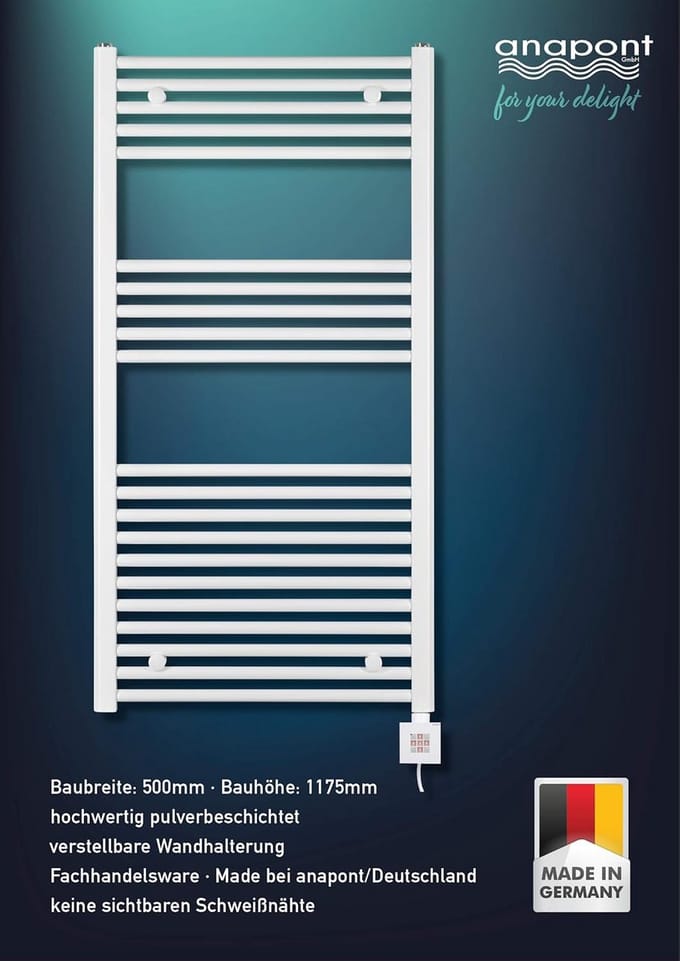 Elektrische Handdoekradiator Wit 500x1175 mm met KTX-2 Verwarmingselement