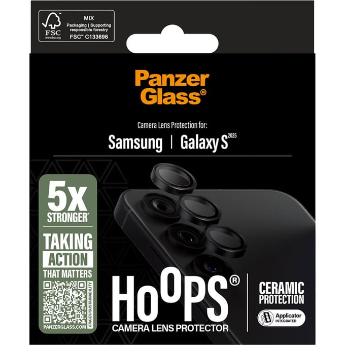 PanzerGlass Screenprotector geschikt voor Samsung Galaxy S25 Glazen | PanzerGlass Ceramic Hoops Camera Lens Protector - Case Friendly