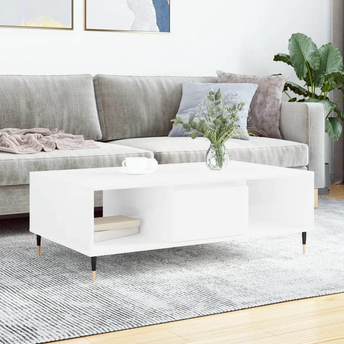 vidaXL - Salontafel - 104x60x35 - cm - bewerkt - hout - hoogglans - wit