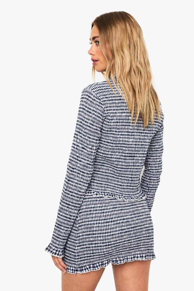 boohoo Dames Smocked Gingham Mini Skirt | Navy | Maat: 10