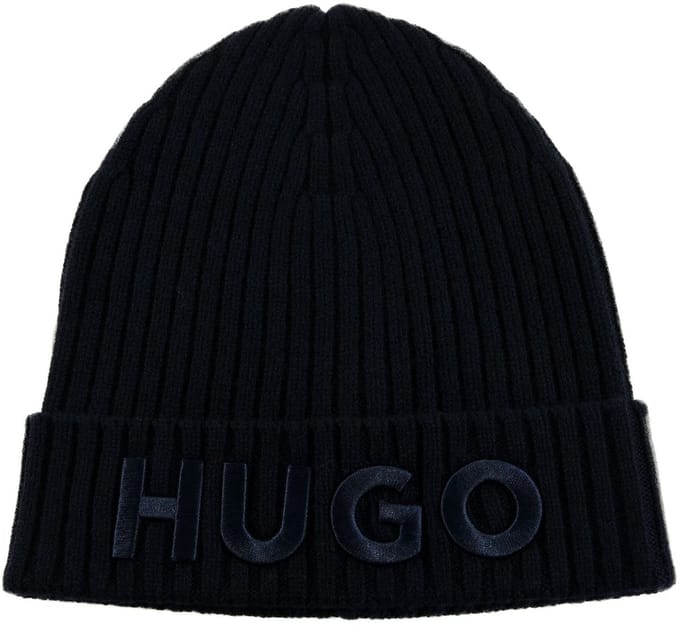 HUGO muts Beanie Dark Blue donkerblauw