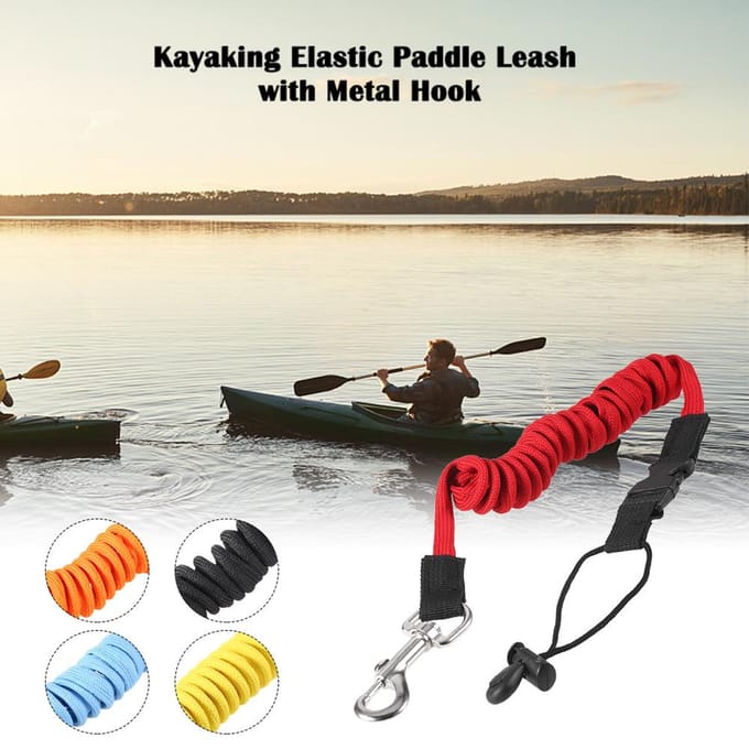 Laisse élastique pour pagaie, kayak, canoë, canne à pêche, bateau à rames, cordon enroulé, corde d'attache jaune