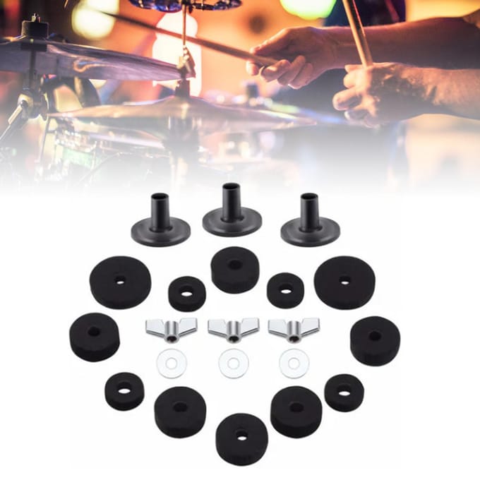 Kit de 21 Pièces de Feutres pour Batterie Feutres pour Pied de Cymbale Accessoires de Remplacement Antidérapants Ensemble Complet gray