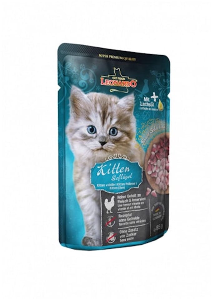 Leonardo - Natvoer Kitten Pluimvee - 16 x 85 g - In maaltijdzak - Kat