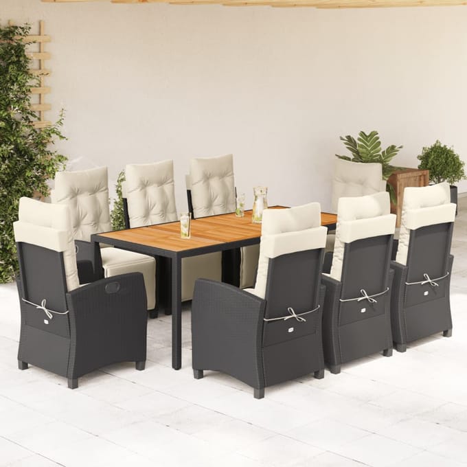 vidaXL - 9-delige - Tuinset - poly - rattan - zwart
