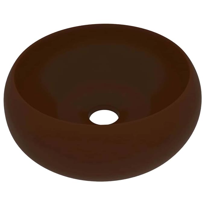 vidaXL - Wastafel - rond - 40x15 - cm - keramiek - mat - donkerbruin