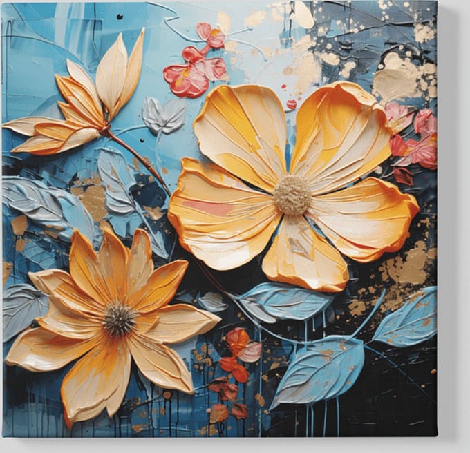 Vierkant Canvas Schilderij - Olieverf - Gele Bloemen - 60x60x2 cm