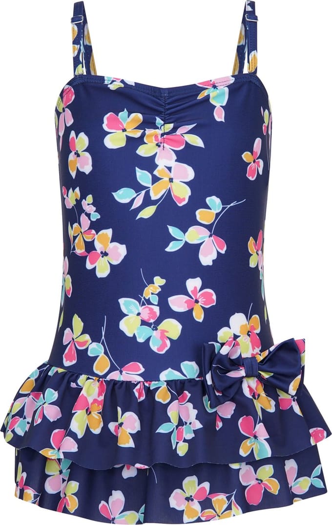 Badpak met bloemen donkerblauw 152-158