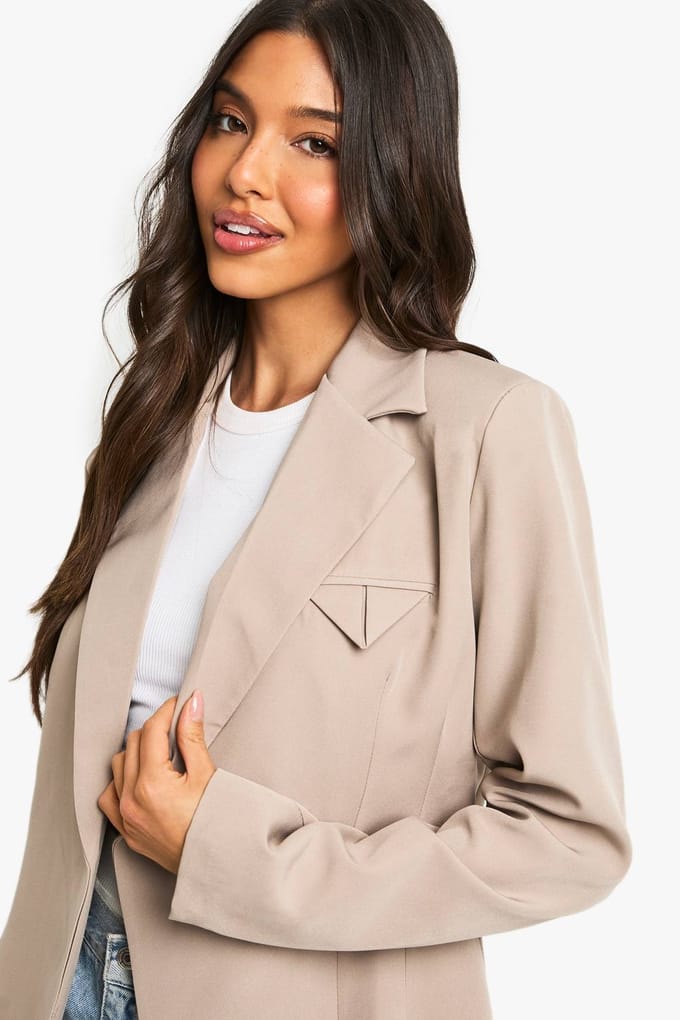 boohoo Dames Pocket Detail Structured Blazer | Taupe | Maat: 36