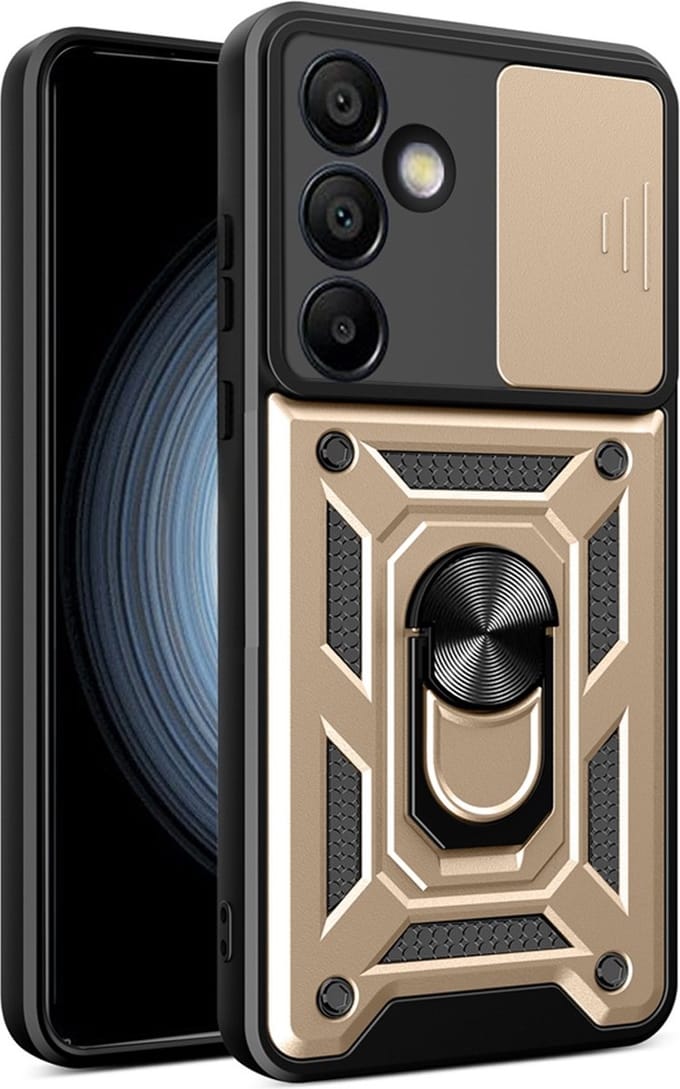 MobyDefend Hoesje - Geschikt voor Samsung Galaxy S24 FE - Pantsercase Met Draaibare Ring - Goud