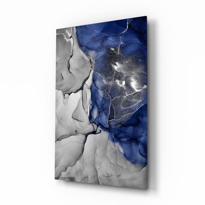 Glasschilderij – Blauwe Marmer – Wanddecoratie
