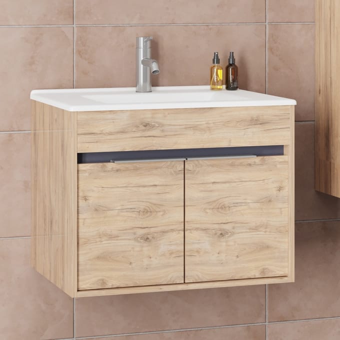 Dresden Badkamermeubel Set 65 cm Dorado – Softclose Semi-Handgreep, 2 Deuren, Keramische Wastafel