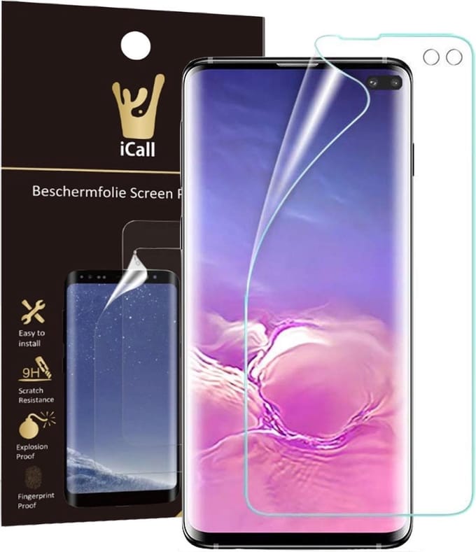 Screenprotector geschikt voor Samsung Galaxy S10 Plus | Glas PET Folie Screen Protector Transparant iCall | Full-Screen