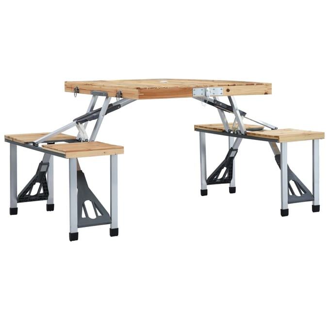 vidaXL - Campingtafel - inklapbaar - met - 4 - zitjes - staal - en - aluminium
